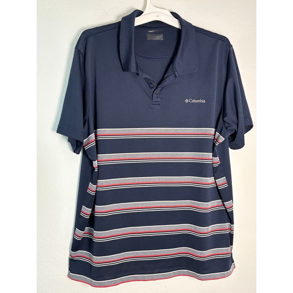 Columbia Mens Omni-Wick Polo Shirt Navy Blue Striped Short Sleeve Golf XL